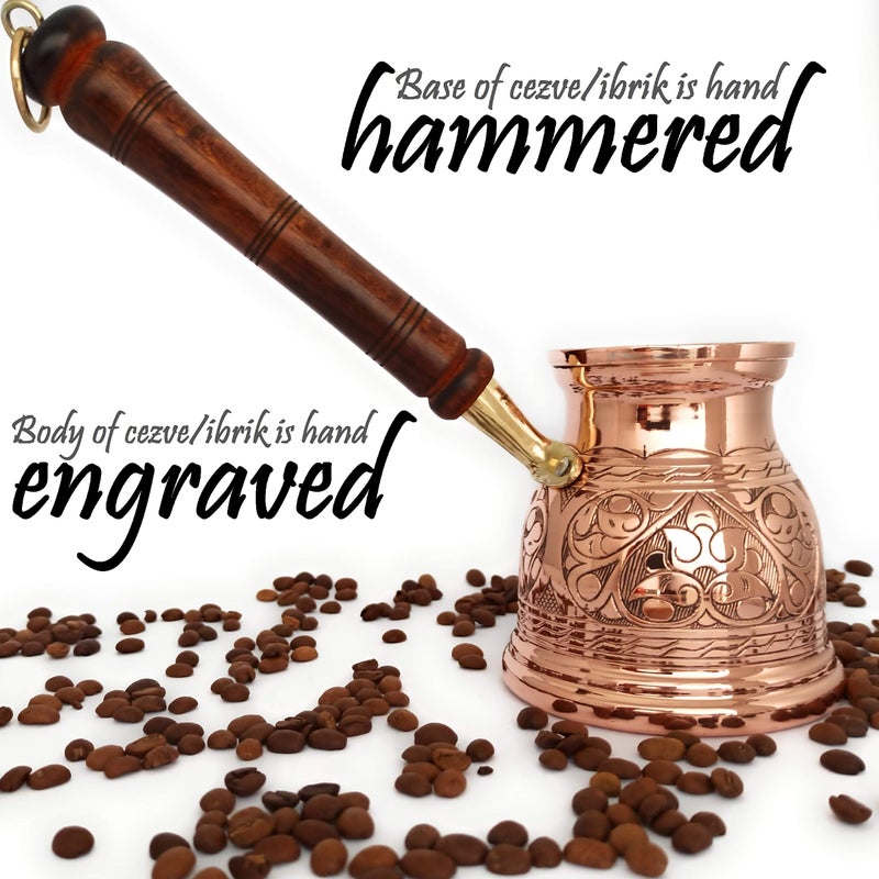 DEDE Copper - IST Series (XLarge-16.9 floz) - Thickest Solid Copper Engraved Turkish Greek Arabic Coffee Pot with Wooden Handle, Stovetop Coffee Maker Cezve, Jezve, Jazva, Jazzve, Ibrik, Briki (Shiny) - Image 4